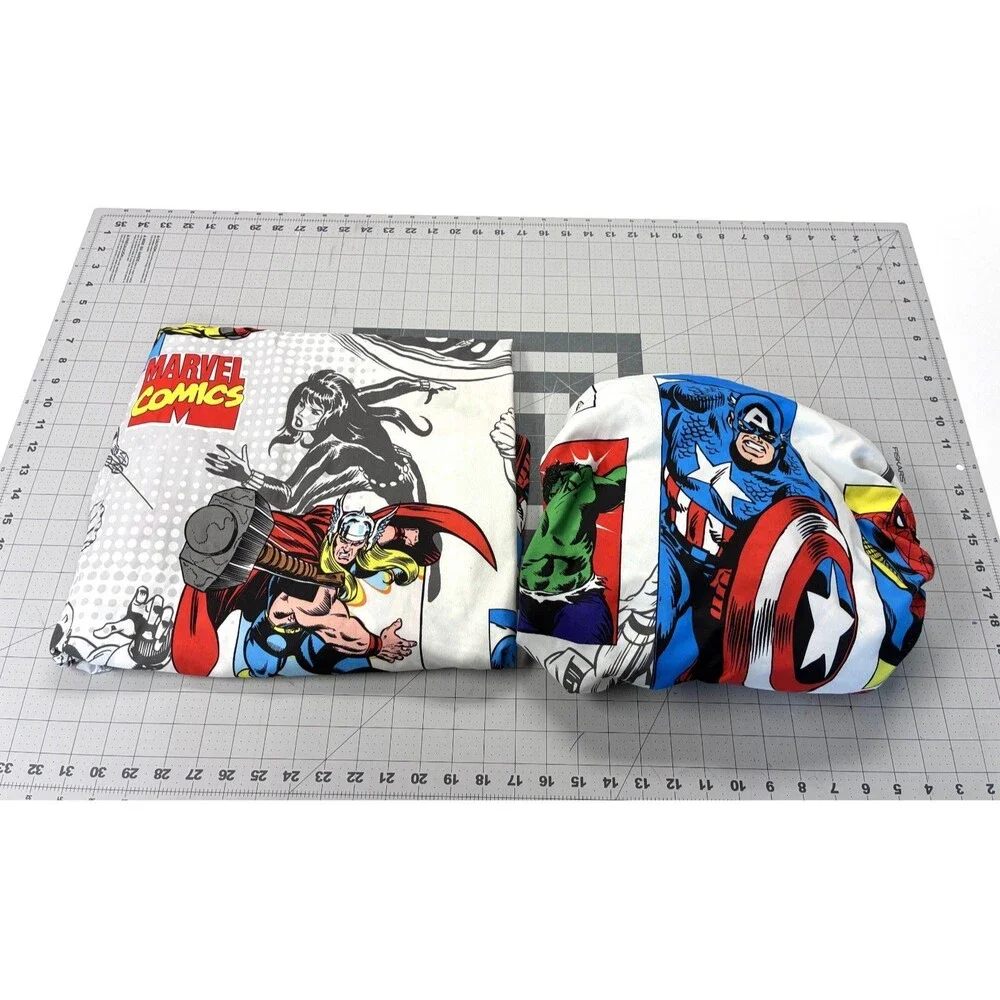 MARVEL HEROES Twin Bed Set 1 Fitted 1 Flat Sheet  Avengers, Spiderman, Sku#10